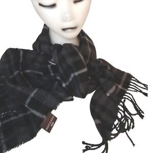 Dockers Plaid Scarf Black Gray Fringe Winter Warm Accessory Mens Wool Blended
